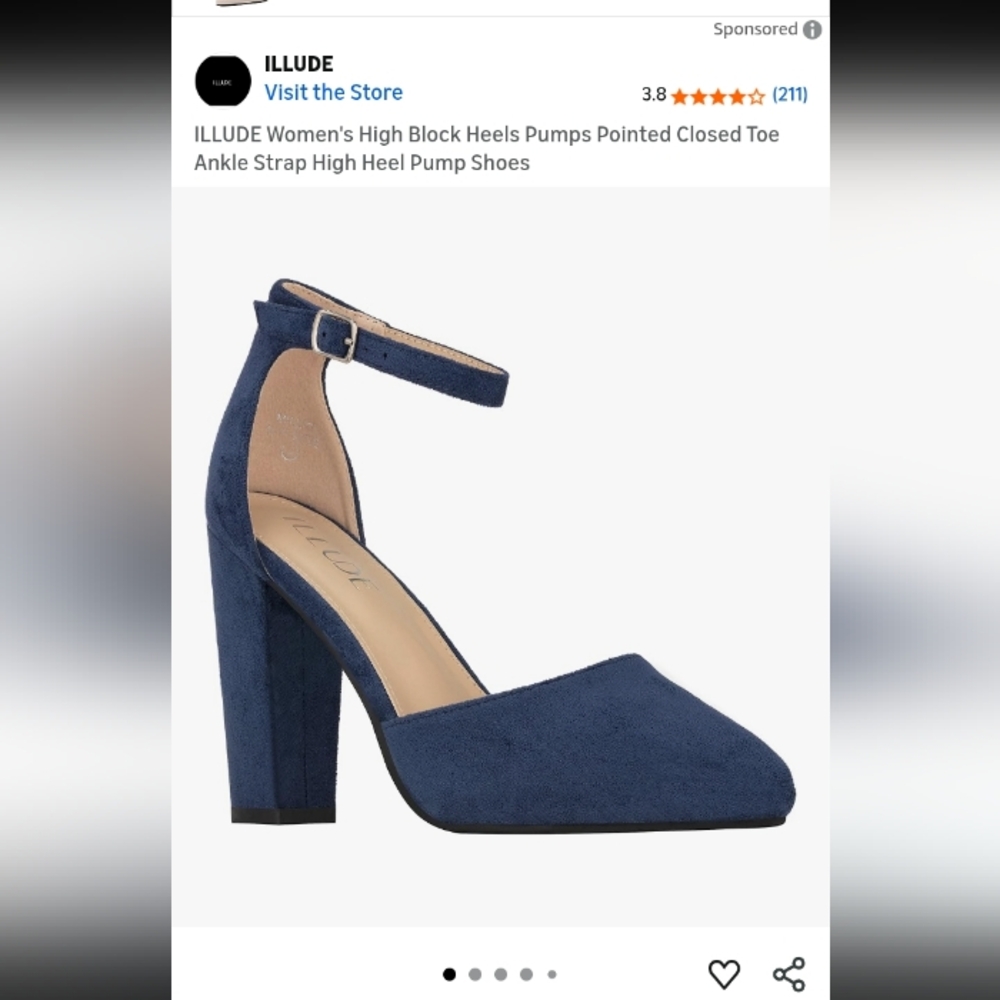 NWT.ILLUDE Women's High Block Heels Pumps Pointed Closed Toe  Navy.